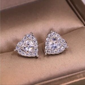 Trillion Cut CZ Stud Earrings Halo Silver Tone Bridal Sparkle NWT